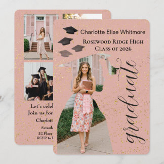 Glitter Graduation Invitation Card with Photos 