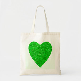 Glitter Green Heart Wedding Tote Bag