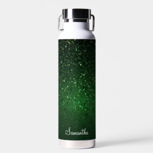 Glitter Green Monogram Name Personalized Water Bottle