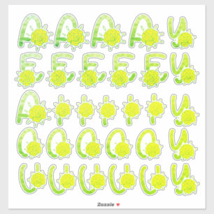 Glitter Green Yellow Floral Monogram Vowels