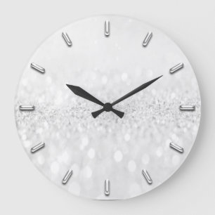 Glitter Grey Silver Grey Monochrome Metallic Lux Large Clock