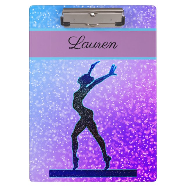 Glitter Gymnastics Beam Blue and Purple Clipboard (Front)
