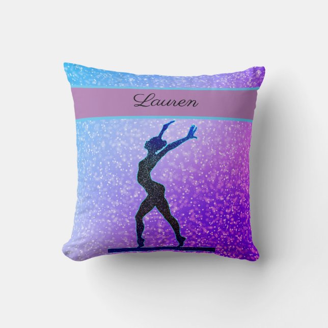 Glitter Gymnastics Beam Blue and Purple Throw Pillow (Front)