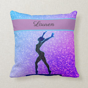 Glitter Gymnastics Beam Blue and Purple Throw Pillow