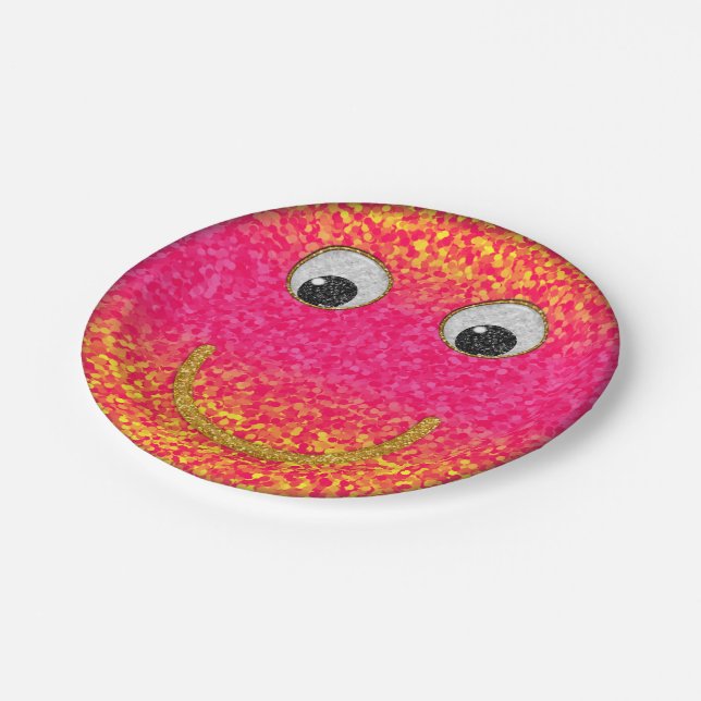 Glitter Happy Face 35-Paper Party Plates (Angled)