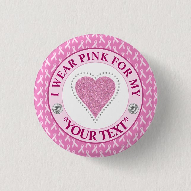 Glitter Heart Breast Cancer Awareness Design 1 Inch Round Button (Front)