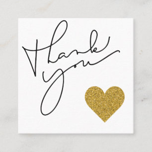 Glitter Heart Calligraphy Discount Thank You Square Business Card