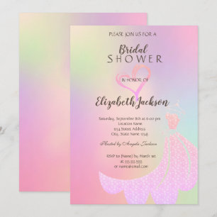 Glitter Heart,Dress Holographic  Bridal Shower Invitation