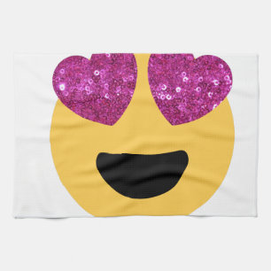 glitter heart eye emoji kitchen towel