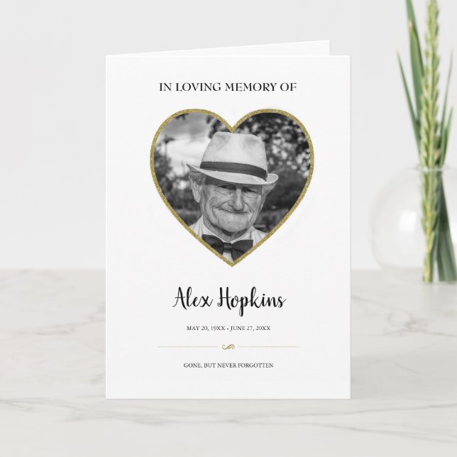 Glitter Heart Frame Photo Memorial Folded Funeral Program (Front)