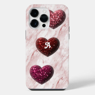 Glitter Heart Monogram iPhone 14 Pro Max Case