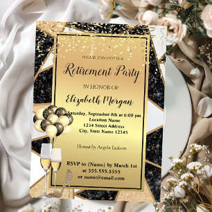 Glitter Heels,Ballons,Marble Retirement Party Invitation