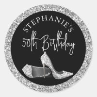 Glitter High Heel Any Birthday Silver 