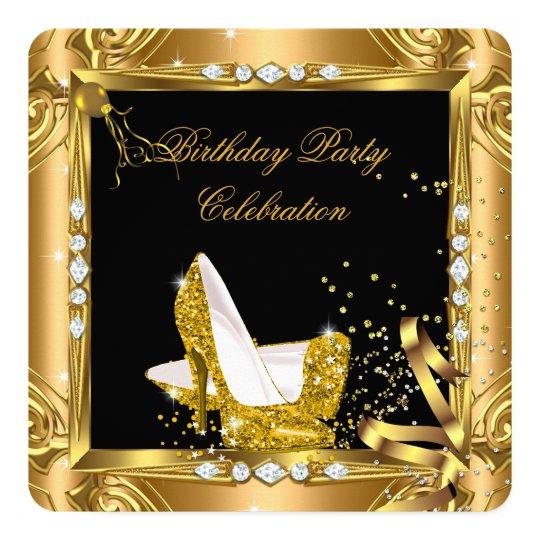 Glitter High Heel Shoes Yellow Gold Black Party Card