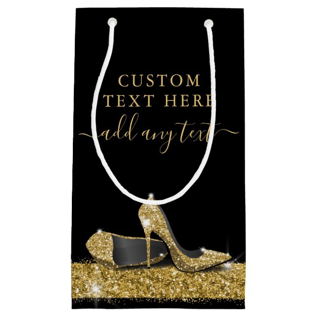 Glitter High Heels Black Gold Small Gift Bag (Front)