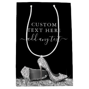 Glitter High Heels Black Silver Personalized Medium Gift Bag