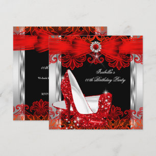 Glitter High Heels Red Lace Diamond Silver Party Invitation