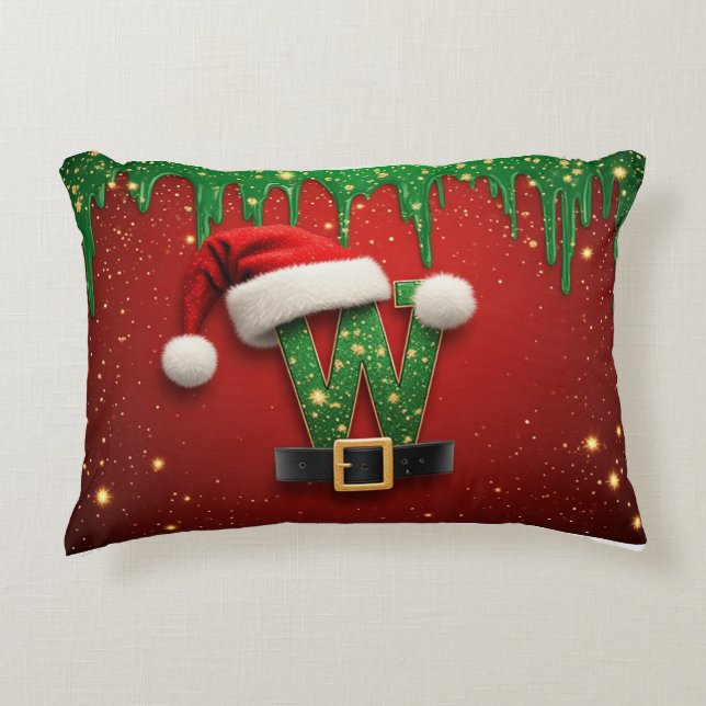 Glitter Holiday W For Winter Names Accent Pillow (Front)