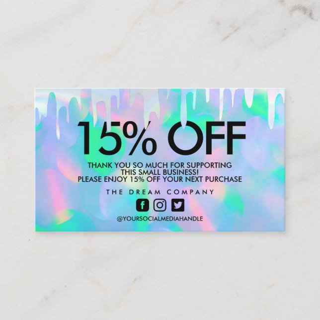 Glitter Holo Drip Discount Thank You Business Card (Front)