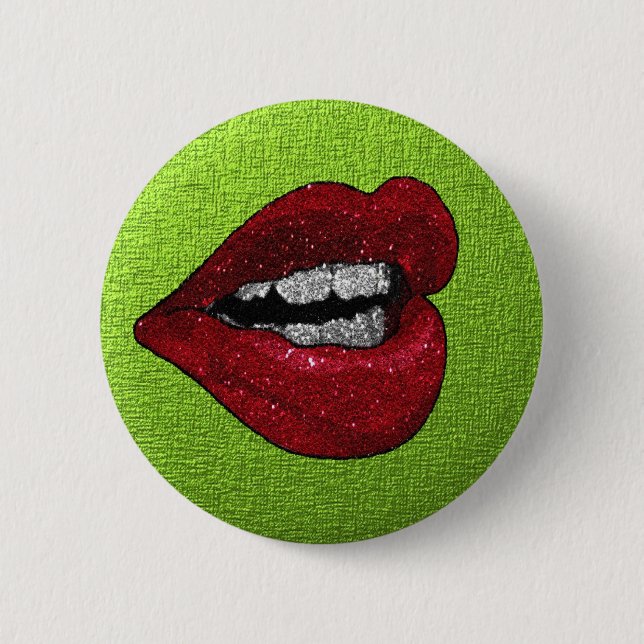 GLITTER HOT LIPS 2 INCH ROUND BUTTON (Front)