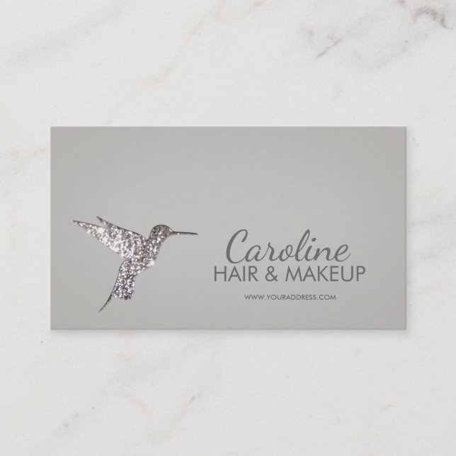 Glitter Hummingbird Hair & Makeup Minimalist Card (Front)