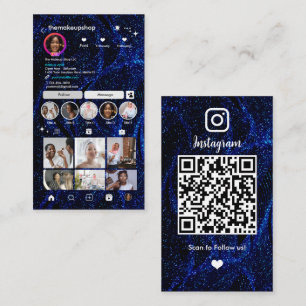 Glitter Instagram Blue QR Code Social Media Business Card