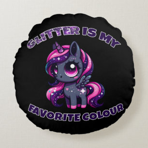 Glitter is my favourite colour cute pony unicorn round pillow