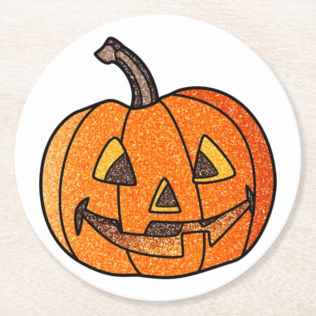 Glitter Jack O'Lantern Round Paper Coaster (Front)