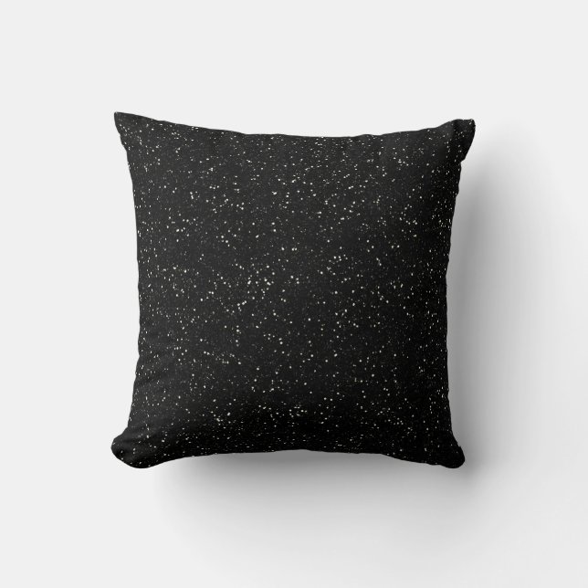 Glitter Jewelled Black Silver Sparkle Stylish Faux Throw Pillow (Front)