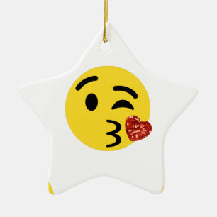 glitter kiss emoji ceramic ornament