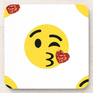 glitter kiss emoji coaster