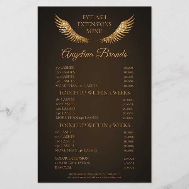 Glitter Lashes Eyelash Extensions Brown Price List Flyer (Front)