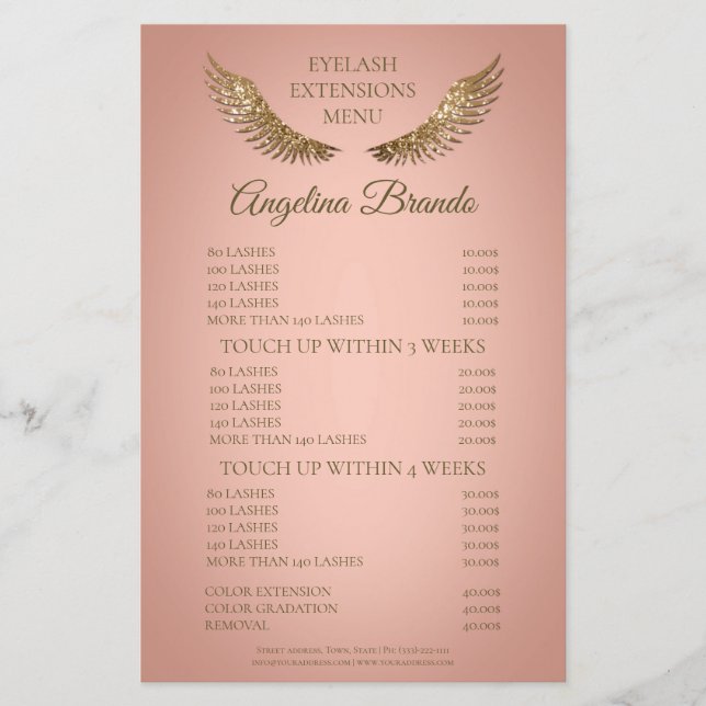 Glitter Lashes Eyelash Extensions Pink Price List Flyer (Front)