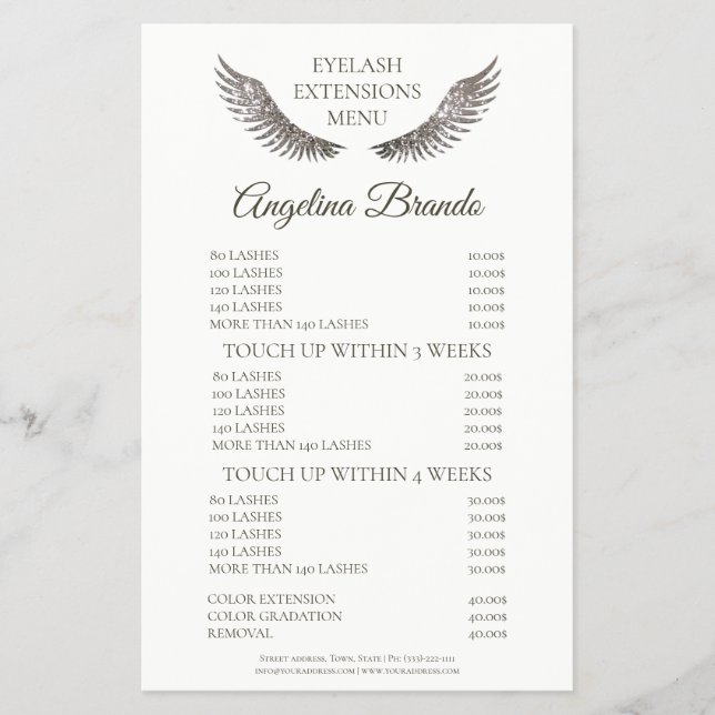 Glitter Lashes Eyelash Extensions White Price List Flyer (Front)
