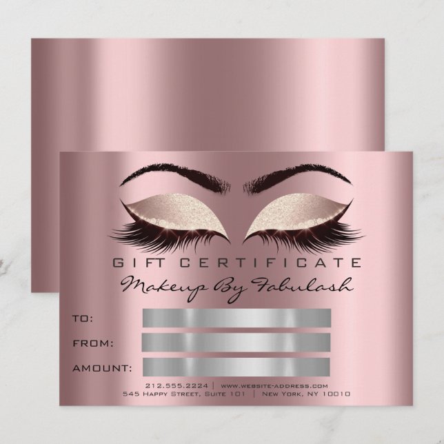 Glitter Lashes Gold Mauve Makeup Certificate Spark Invitation (Front/Back)