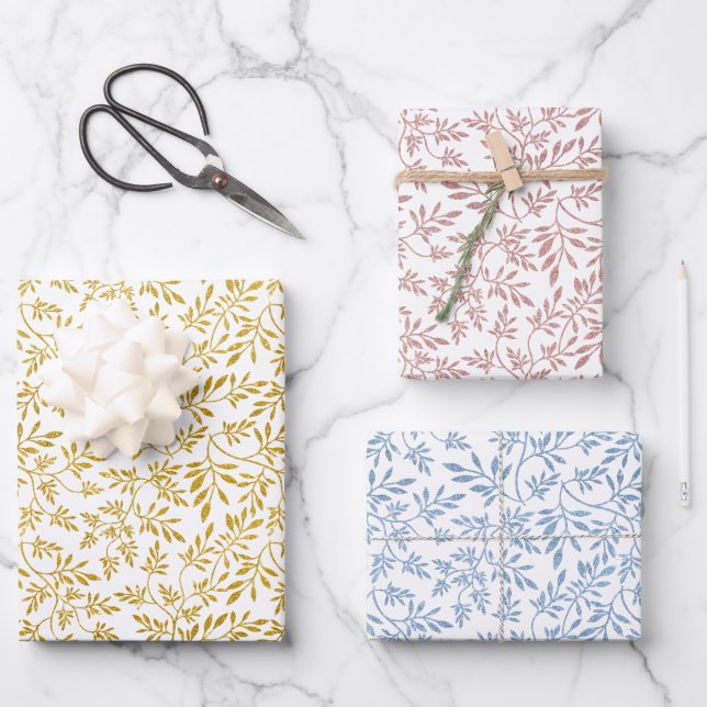 Glitter  leaves pattern christmas holiday wrapping paper sheet (Front)