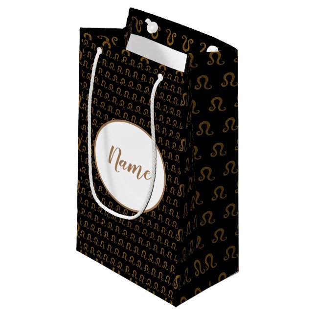 Glitter Leo Sign Astrology Personalized Small Gift Bag (Front Angled)