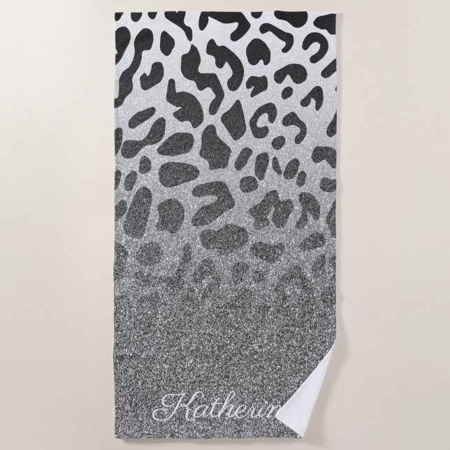 Glitter Leopard Print Beach Towel (Front)