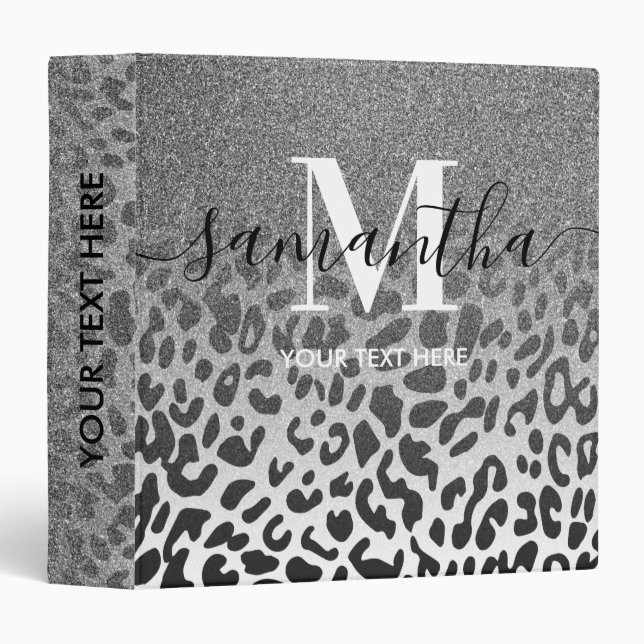 Glitter Leopard Print Calligraphy Binder (Front/Spine)