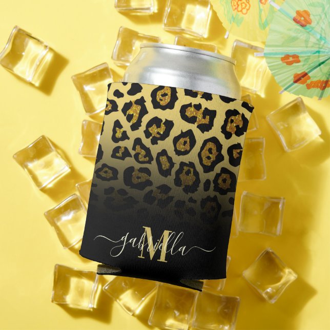 Glitter Leopard Print Can Cooler (In Situ Summer)