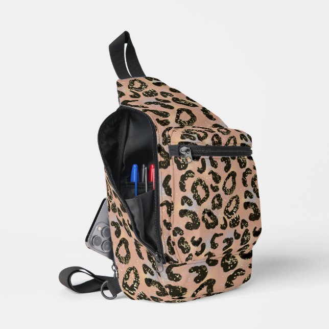 Glitter Leopard Print Crossbody Sling Bag (Open)