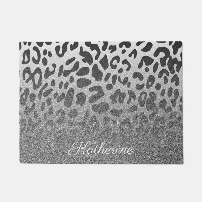 Glitter Leopard Print Doormat (Front)