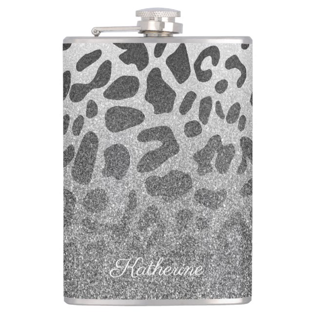 Glitter Leopard Print Hip Flask (Front)