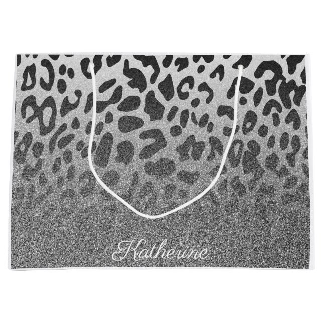 Glitter Leopard Print Large Gift Bag (Front)