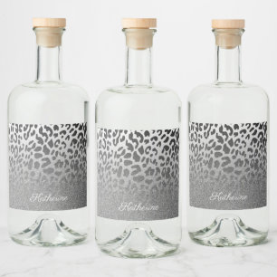 Glitter Leopard Print Liquor Bottle Label