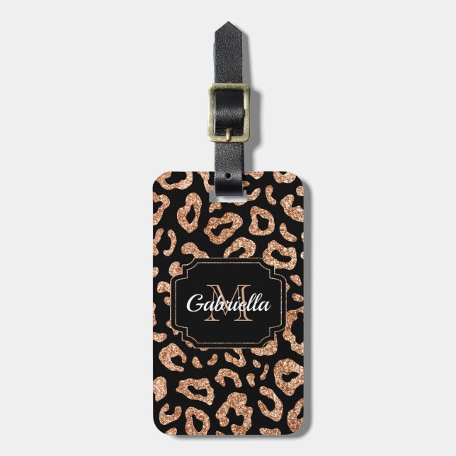 Glitter Leopard Print Luggage Tag (Front Vertical)