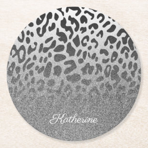 Glitter Leopard Print Round Paper Coaster