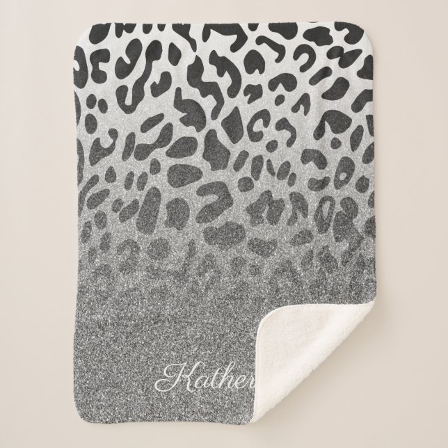 Glitter Leopard Print Sherpa Blanket (Front)