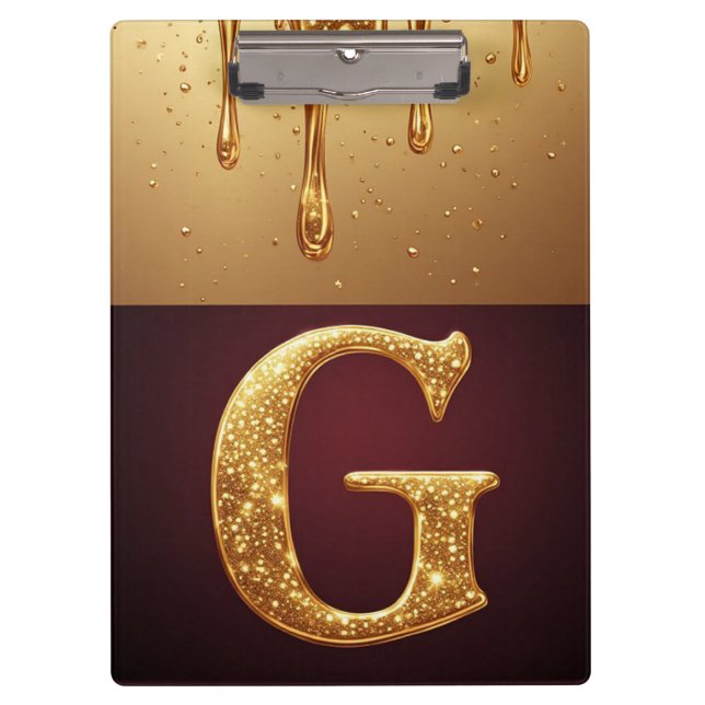 Glitter Letter G Monogram With Dripping Liquid  Clipboard (Front)