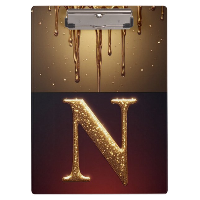 Glitter Letter N Monogram With Dripping Liquid  Clipboard (Front)